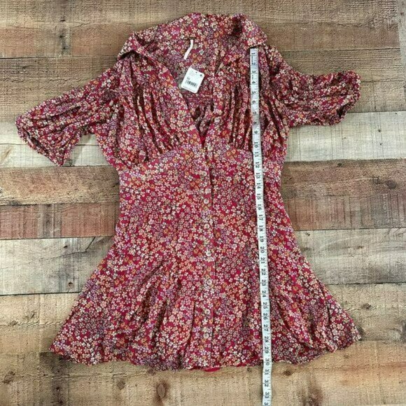 Free People floral print plunge mini dress with half sleeves size medium NWTs - Picture 9 of 12